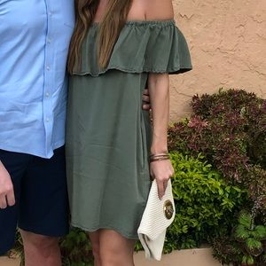 Topshop Olive Off the Shoulder Dress